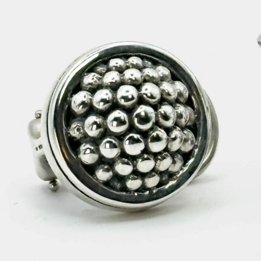 Lagos Signature Caviar Sterling Silver 15MM Button Earrings - Picture 3 of 8